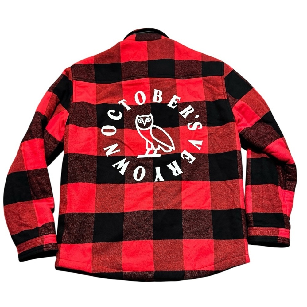 October’s Very Own Red and Black Plaid Sherpa Lined Jacket Sz Large OVO Flannel